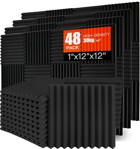 Saiqiang 48 unidades de espuma acústica, paneles de espuma acústica para pared, 30 x 30 x 2,5 cm, aislamiento acústico, paneles acústicos, lámina de espuma de alta densidad