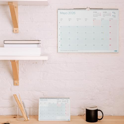 Miniatura 5 de Miquelrius - Calendario 2026 De Pared Lovely, Organizador Anual A3: 420 X 296 Mm, Espacio Para Anotar, Planificador 12 Meses, Espiral Doble, Español, Incluye Adhesivos, Colores Pastel