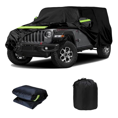 Image of Waterproof Car Cover for Jeep Wrangler 2 Door, All Weather for Jeep Rain Cover for Automobiles, Outdoor Full Exterior for Jeep Covers Fits JK JL YJ TJ