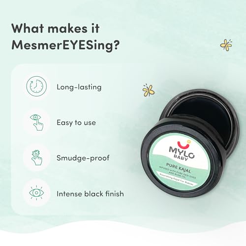 Image of Mylo Baby Pure Kajal 5gm | Dermatologically Tested | 100% Natural with Pure Desi Ghee | SmudgeProof | Long Lasting | Water-Resistant | Soothes Dry Eyes