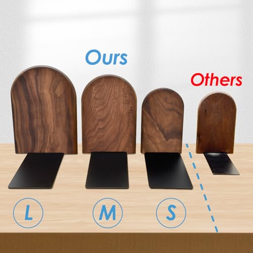 Book Ends, Large Sturdy Wooden Bookends for Shelves - Heavy Duty Non-Slip Book Organizers, Decorative Bookend Holders for Home Office, Library, Black Walnut Universal Economy Bookend, 1 Pair - Image 3