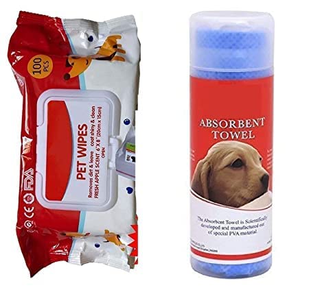SPYNET Dog Bath Towel and Dog Training Pee and Potty Pads 100 Pcs Wet Pet Wipes Quick Drying Surface and Absorbent Core - Combo of 2 (B0B5N9FMVB) Amazon Price History, Amazon Price Tracker