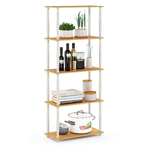 Image of Furinno TURN-S-TUBE Storage Shelves, 5-Tier Book Shelf, Corner Shelf, Toolless Open Shelves, Classic Tubes, for Organization and Storage, Living Room, Garage, Home Office, Beech