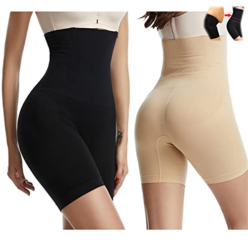 MAOAEAD Lot de 2 shorts gainants pour femme - Taille haute - Sans couture - Pour les hanches et les cuisses - Noir + peau - Taille 5XL