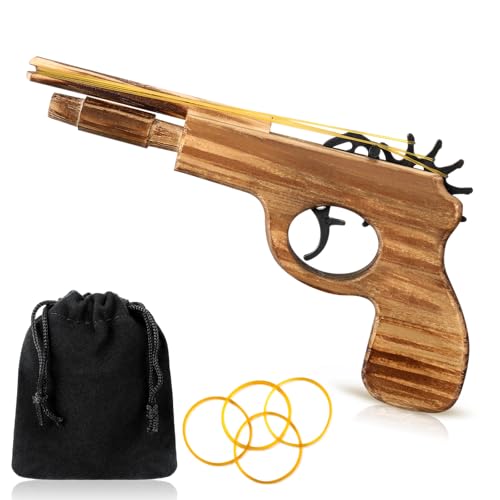 Zomiboo Pistolet en bois avec bande en caoutchouc fait main avec bandes souples et élastiques Style fusil