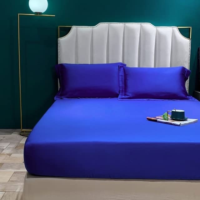 Fitted Sheet Natural Mulberry Silk BedSheet Solid Color Real Silk Mattress Cover Single Double King Size Elastic Band Sheet โ image 1