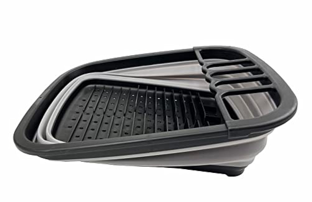 SAMMART 8L (2.11Gallons) Collapsible Plastic Dish Drainer with Drainer Board - Foldable Drying Rack Set - Portable Dinnerware Organizer - Space Saving Kitchen Utensil Storage Tray (Black/Alloy Grey)