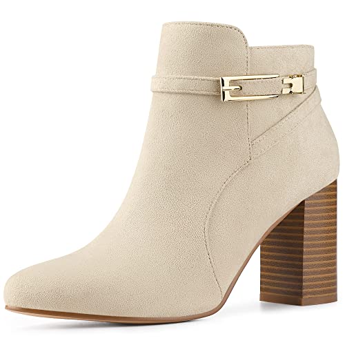 Allegra K Women's Round Toe Buckle Chunky Heels Ankle Boots