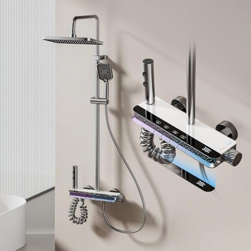 Umisu Colonna Doccia Con Display Digitale, Sistema Di Rubinetteria Doccia Regolabile In Altezza, Illuminazione Ambientale LED, Set Doccia Per Bagno