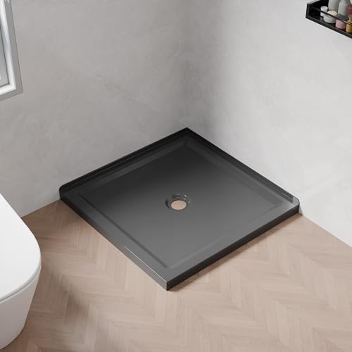 Image of Casaphoria 36 inch x 36 inch Shower Base Pan with 3.5 inch Center Drain Hole,Shower Pan Five-Layer Acrylic + ABS Processing Shower Enclosure Base for Bathroom Corner Shower Door, Double Threshold Black