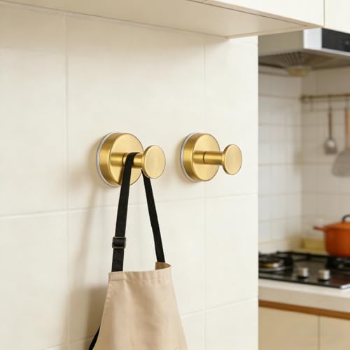 Image of HUFEEOH 4 Pack Shower Suction Cup Hooks - Heavy Duty Gold Bathroom Holder for Towels, Robes & Accessories, Removable Vacuum Hooks for Glass, Tile, Mirror, Inside Shower - No Drill Strong Hold