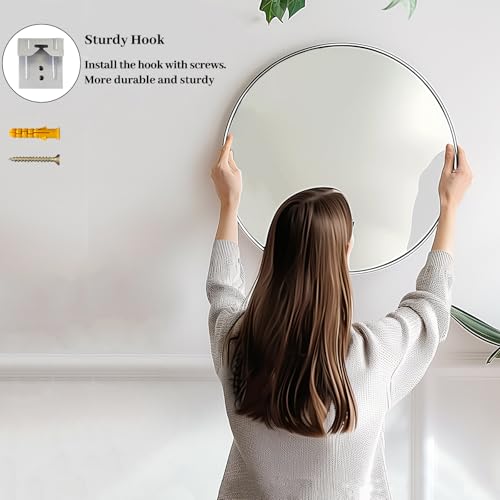 Image of Sunniry Silver Circle Mirror, Round Mirror 20 inch, Round Wall Mirrors with Brushed Aluminum Frame, Circle Mirrors for Living Room, Bathroom, Wall, Hallway.
