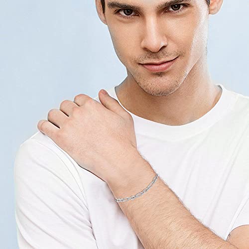 Lelouchy Solid 925 Sterling Silver Italian 2.5Mm Figaro Link Chain Bracelet For Women Men Boys Girls, Made In Italy 7 Inch #TOP3