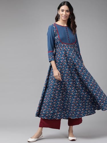 Image of Yash Gallery Women's Cotton Relaxed Fit Anarkali Kurta