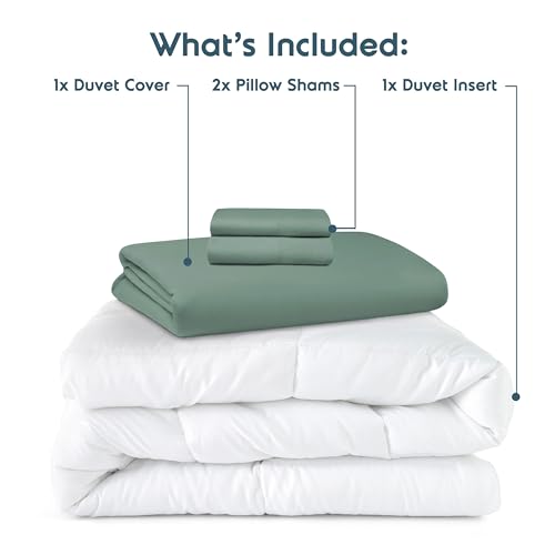 Nestl King Duvet Cover Set with Comforter Insert - Sage Green 4 Piece 104x90 Duvet Cover & 2 Pillow Shams with White Quilted Down Alternative Comforter, Ultra Soft, All Season
