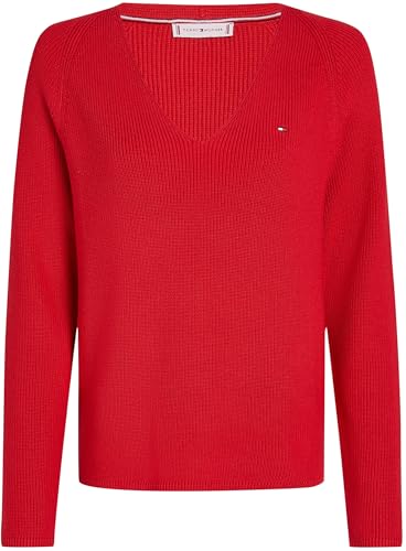 Tommy Hilfiger Damen Pullover Cardi Fine V-Ausschnitt, Rot (Primary Red), XXXL – Ansicht 5