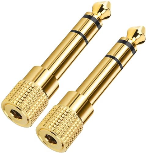 Image of Gold Plated 3.5mm Female to 6.5mm Male Headphone Audio Stereo Adapter Plug Converter Jack for Electric Guitar, Amplifier, Piano, Keyboard, etc (Pack of 2)