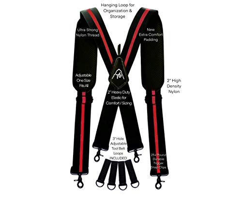 Tool Belt Suspenders- Heavy Duty Work Suspenders for Men, Adjustable, Comfortable and Padded -Includes- Tool Belt Loops and Strong Trigger Snap Clips by ToolsGold (Black, Red) - Thumbnail 5