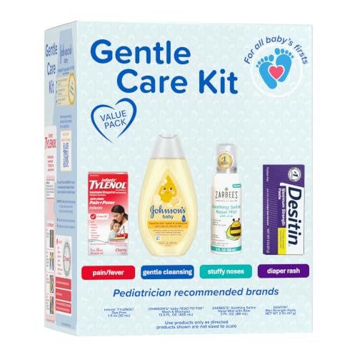 Johnsons Baby Gentle Care Kit Baby Skin Care 4 Items Includes Desitin Maximum Strength Paste Infants Tylenol Fever Reducer Johnsons Baby Head-to-Toe Baby Wash Zarbees Soothing Saline Mist