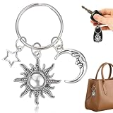 Sun Moon Star Keychain Stainless Steel Key Ring Purse Handbag Backpack Charm Car Ring Keyring Key Holder Jewelry