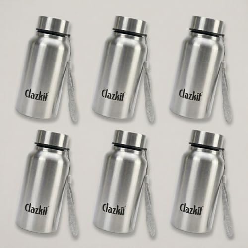 Image of Clazkit Stainless Steel Water Bottle, 500 ml - Single-Walled, Spill-Proof, Food Grade Steel | Fridge, Office, School, Travel, Gym, Car (Silver) Pack Of 6
