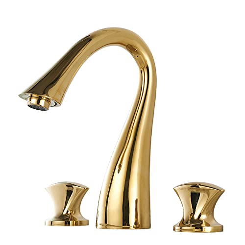 Robinet de lavabo en laiton fendu doré haut de gamme à deux poignées