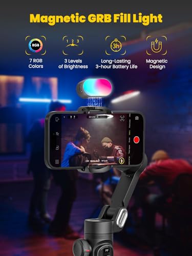 Professional 3-Axis Gimbal Stabilizer for Smartphone w/RGB Fill Light Extension Rod OLED Display Wireless Charging for iPhone 15 14 13 Pro/Max Galaxy S22 TikTok YouTube (Smart X Pro Combo1)