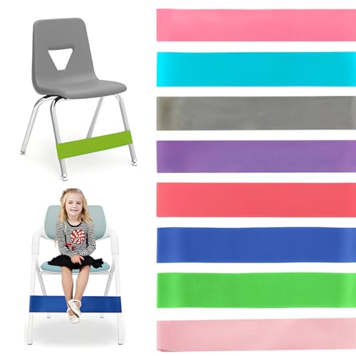 OIXEYA - 8 Stück Dehnbare Stuhlbänder für Kinder, Bunte Stuhl Zappel Bänder, Klassenzimmerstuhlbänder, 0.6mm Dicke Sensorische Stuhlbänder, Elastische Yoga Bänder, Reduzierung von Unruhe bei ADHS