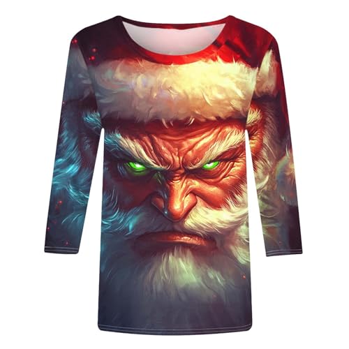 Camisetas femininas de Natal com manga 3/4 de comprimento para mulheres gola redonda verão outono 20