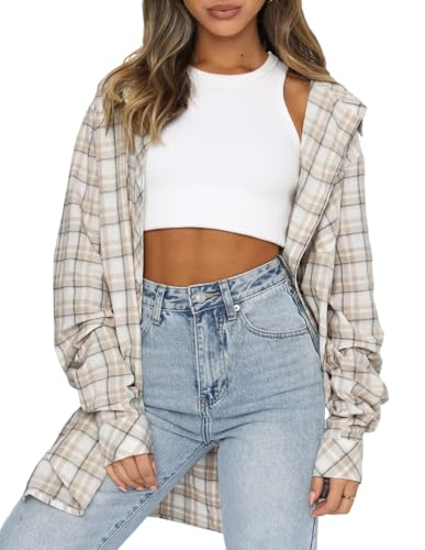 Image of Lacozy Womens Buffalo Plaid Flannel Shirt Long Sleeve Collar Button Down Blouses Tops