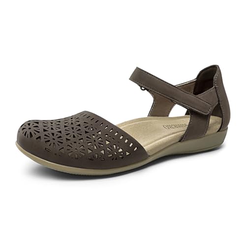 Rihero Women's Closed Toe Sandals Comfort Footbed Arch Support Flat Sandals Orthopedic Dress Work Shoes for Women with Adjustable Strap Dark Brown Hollow Size 9