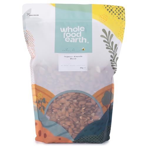 Wholefood Earth Organic Almonds Whole – 3 kg | Raw | GMO Free | Vegan | High Fibre | Source of Protein | Certified Organic