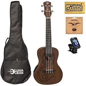 Luna Mahogany Series Maluhia Peace Acoustic-Electric Concert Ukulele W/Gigbag,Tuner,Strings & PC