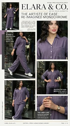 Image of Women's Solid Color Two-Piece Set | Long Sleeve Top & Wide Leg Pants Co-ord Set | Casual Wear Co ord Set