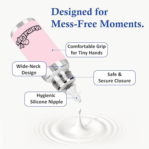 Image of MamaLaps Baby Feeding Bottle Stainless Steel with Advanced Anti Colic System, Bpa Free, Made with Ss304 Food Grade, Heat Protective Silicone Cover for Babies Tiny Hands (Blue), 250 Milliliters