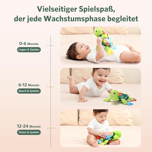 Knirose 6 in 1 Baby Spielzeug Montessori Spielzeug Baby Schildkröte Kuscheltier Spielzeug mit Greifling Rassel Spielzeug, Baby Sensorik Spielzeug 0-3 3-6 Monate, Neugeborenes Junge Mädchen Geschenk