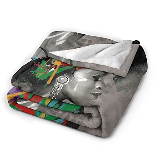 Ezyes African American Girl Flannel Throw Blankets Afro Woman Fleece Blanket Soft And Cozy 60"X50" #TOP1