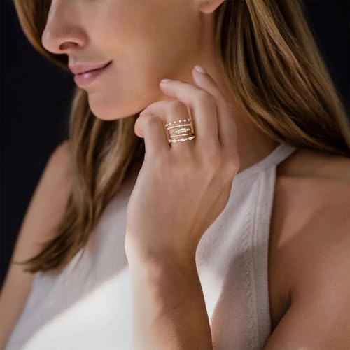 Honsny Stackable Gold Rings for Women Set Dainty 18K Gold Plated Cubic Zirconia Thumb Rings Thin Eternity Engagement Rings3