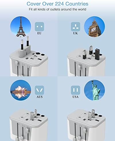 TESSAN Uniwersalny Adapter Wtyczki, Uniwersalny Adapter Wtyczki Podróżnej z 2 USB i 2 USB C, Uniwersalny Adapter do UE, Wielkiej Brytanii, Ameryki, Kanady, Australii, Uniwersalny Adapter Wtyczki