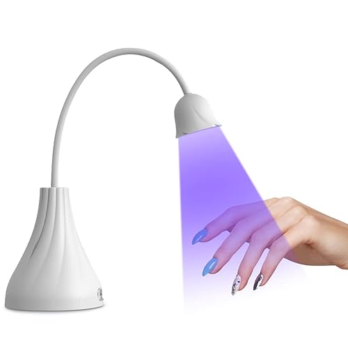 SMALLSHS LED UV Nail Lamp, Mini U V Light for Gel Nails Flash Curing, 18W Rechargeable LED Nail Light Dryer with 60s Timers, Fast Curing Gooseneck UV lamp for Gel Nails for Home DIY Manicure - White