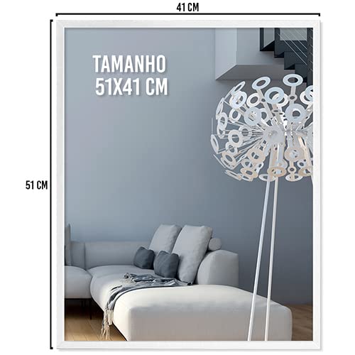 Espelho com Moldura Retangular Decorativo Sala Banheiro Quarto (Branco)
