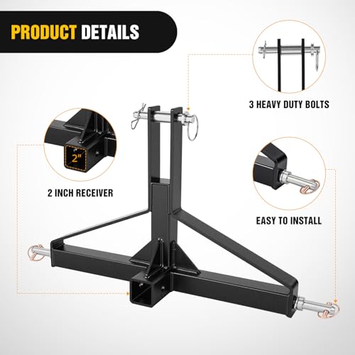 Image of Nilight 3 Point 2 inch Trailer Hitch Receiver for Category 1 Tractor Heavy Duty Quick Hitch Drawbar Adapter 3000LBS Capacity Compatible with Kubota BX John Deere Kioti Yanmar NorTrac Mahindra Ford Cat