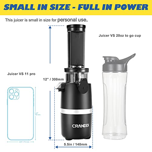 Cranddi Mini Juicer, Compact Masticating Slow Juicer, Cold Press Juice Extractor With Brush And Reverse Function For Fruit Vegetable Juice, Easy To Clean, M-228 Black #TOP1