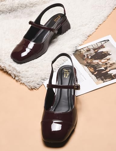 Image of JM LOOKS Women's Square Toe Block Heel Mules with Adjustable Strap & Comfortable Sole - Stylish Buckle Design