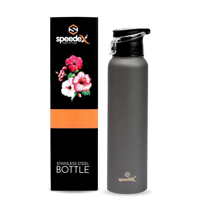 Speedex Stainless Steel Water Bottle 1 Ltr For Kids, Boys, Girls, 1 Litre Bottles for Gym, Sports, Fridge Use, School & Office - 1000ml, Dark Grey Colour, Set of 1, Flipper Cap