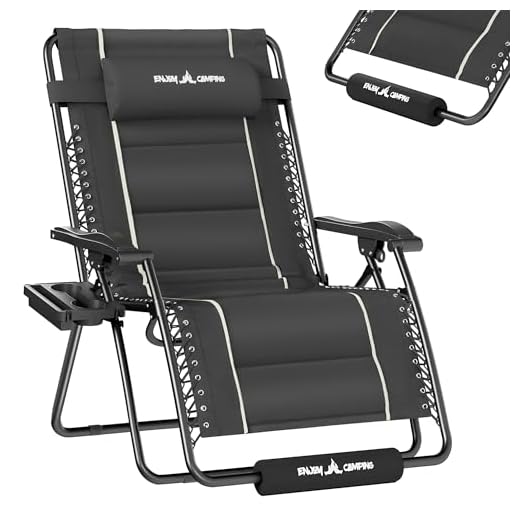 UDPATIO Zero Gravity Chair 33In Oversized XXL Patio Anti Gravity Chairs Outdoor Lounge Folding Adjustable Recliner with Cup Holder, Foot Rest & Padded Headrest,Grey Support 500lbs