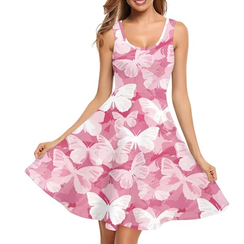 Image of TOADDITDO Women's Sleeveless O Neck Beach A-Line Party Coctail Tank Dresses Flared Sundress