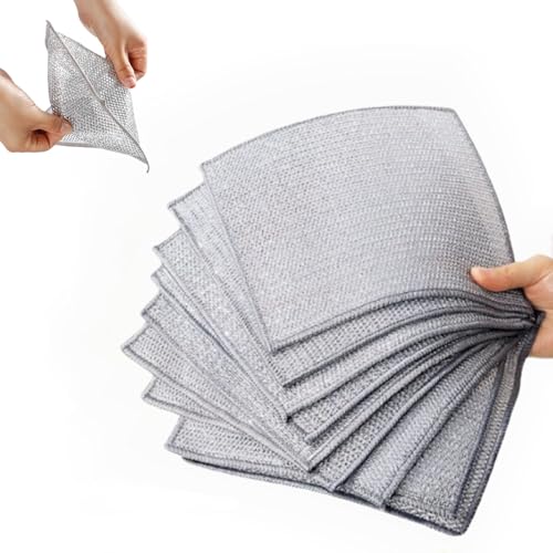 Sqsxgz 15Pcs Wire Dishwashing Rag,Multipurpose Wire Dishwashing Rags,Upgrade Double Layer Wire Cleaning Cloths for Wet and Dry,for Cleaning Dishes Non Scratch Wire Dishcloth Metal Cleaning Cloth
