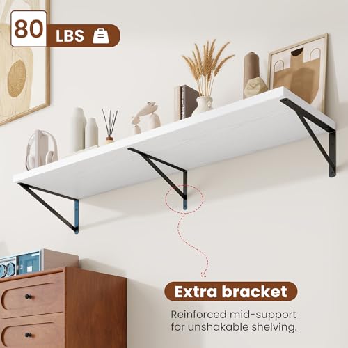 12" Deep Wall Shelves with Metal Brackets, 55" Wide, White Finish, 2pcs by Venusmiles - Used condition - Image 2