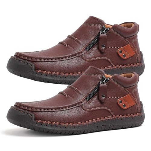 Tuthrav - Zapatos de conducción de cuero para hombre, hechos a mano, botas de conducción de cuero de primera calidad, puntera ancha, soporte de arco, marrón oscuro, 41 1/3 EU